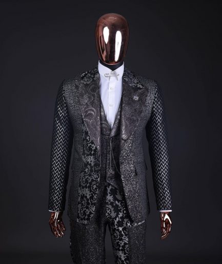 The “Gogo” Limited Edition Gold and Silver Mixed Jacquard Fabric Peak Lapel Metallic Jacquard Suit