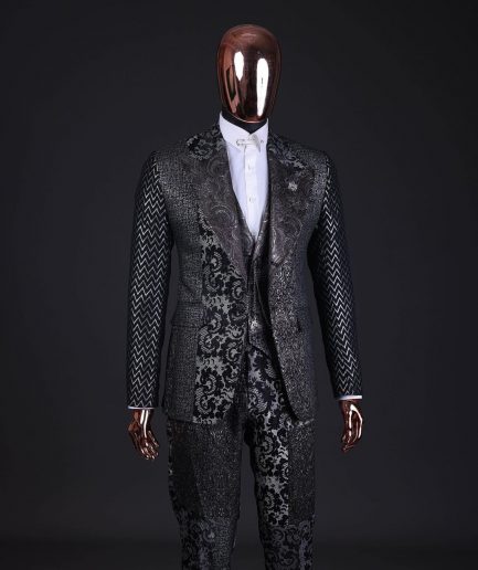 The “Gogo” Limited Edition Gold and Silver Mixed Jacquard Fabric Peak Lapel Metallic Jacquard Suit