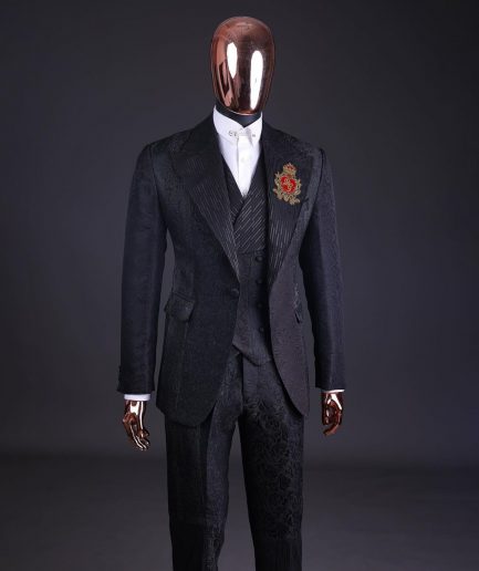 The “gogo” limited edition black mixed jacquard fabric peak lapel metallic jacquard suit