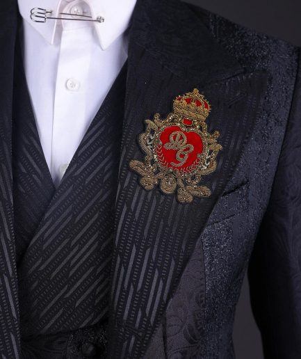 The “gogo” limited edition black mixed jacquard fabric peak lapel metallic jacquard suit