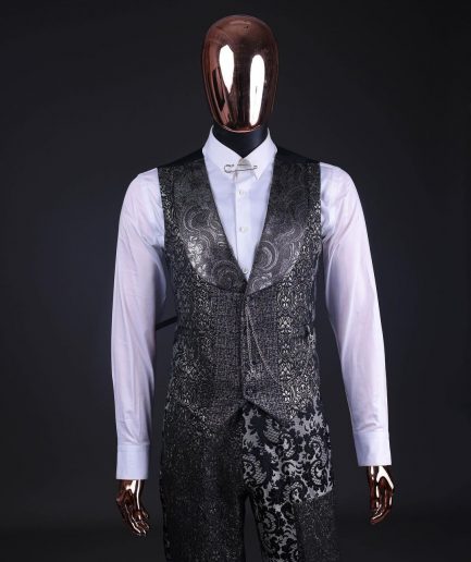 The “Gogo” Limited Edition Gold and Silver Mixed Jacquard Fabric Peak Lapel Metallic Jacquard Suit