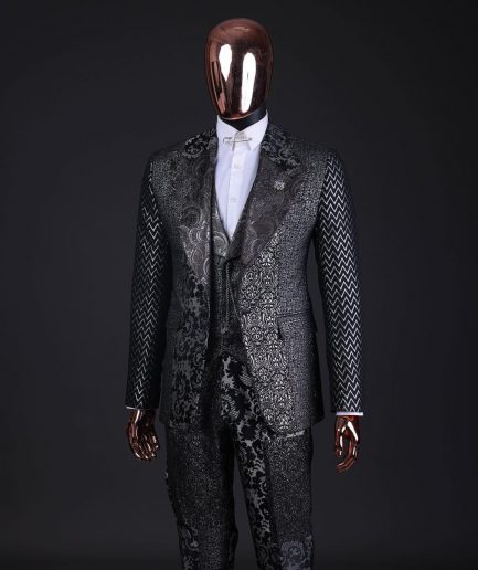 The “Gogo” Limited Edition Gold and Silver Mixed Jacquard Fabric Peak Lapel Metallic Jacquard Suit
