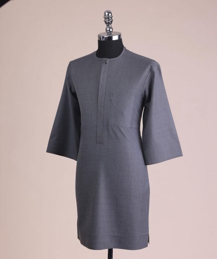 A Steel Grey, Front Flap With Black Swarovski Button Detailing Kaftan