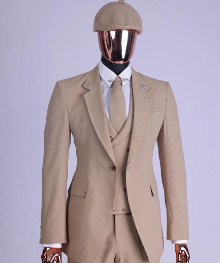 A Tortilla Brown “Peaky Blinders” Seer Sucker Fabric, Knitted, Notch Lapel Suit