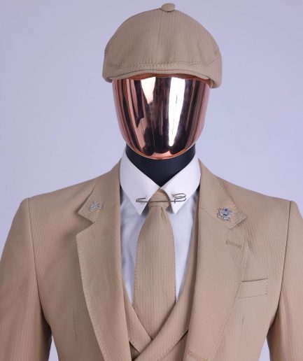 A Tortilla Brown “Peaky Blinders” Seer Sucker Fabric, Knitted, Notch Lapel Suit