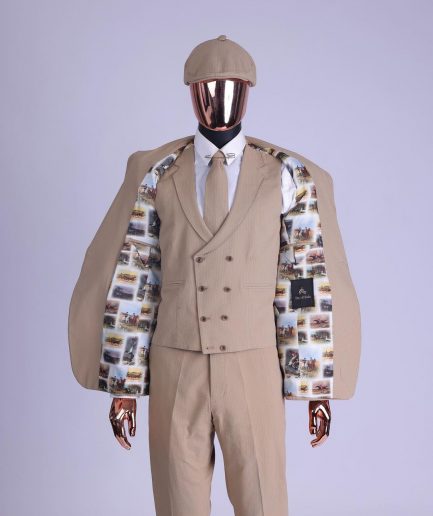 A Tortilla Brown “Peaky Blinders” Seer Sucker Fabric, Knitted, Notch Lapel Suit