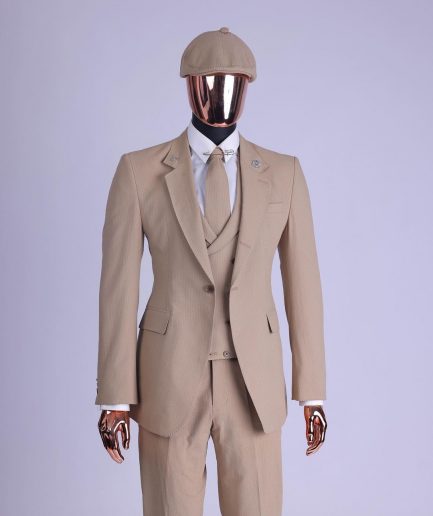 A Tortilla Brown “Peaky Blinders” Seer Sucker Fabric, Knitted, Notch Lapel Suit