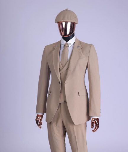 A Tortilla Brown “Peaky Blinders” Seer Sucker Fabric, Knitted, Notch Lapel Suit