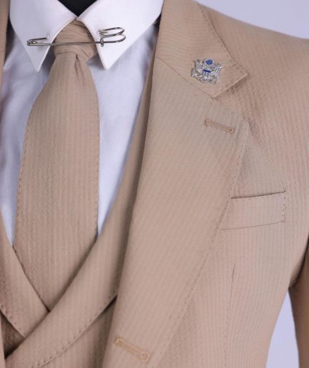 A Tortilla Brown “Peaky Blinders” Seer Sucker Fabric, Knitted, Notch Lapel Suit