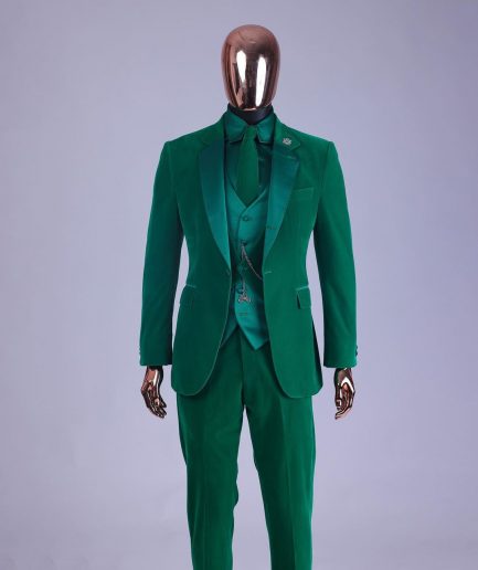 A Monochrome “Peaky Blinders” Cadmium Green, Soaked Velvet Fabric, Knitted, Notch Lapel Suit