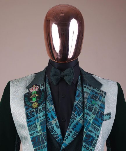 The “Gogo” Limited Edition Shade Of Mixed Green Jacquard Fabric Notch Lapel Metallic Jacquard Suit