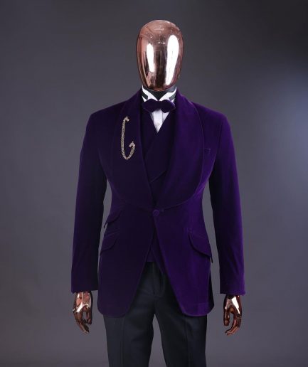 An Egg Plant Purple Velvet Shawl Lapel Tuxedo Suit