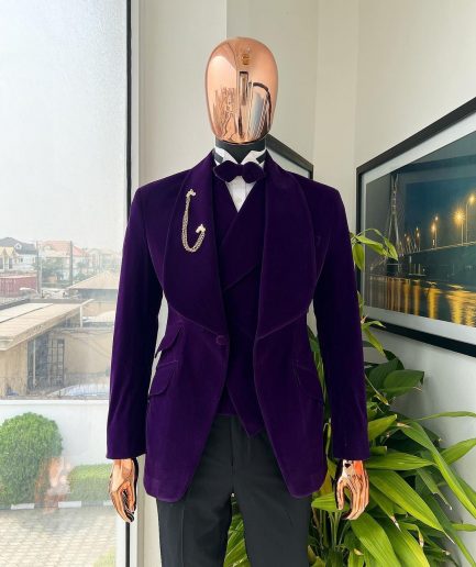 An Egg Plant Purple Velvet Shawl Lapel Tuxedo Suit