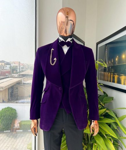 An Egg Plant Purple Velvet Shawl Lapel Tuxedo Suit