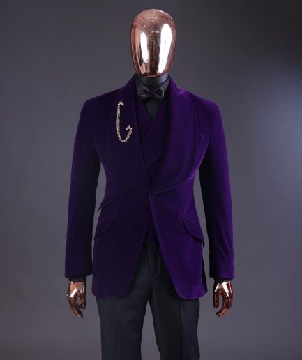 An Egg Plant Purple Velvet Shawl Lapel Tuxedo Suit