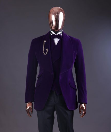 An Egg Plant Purple Velvet Shawl Lapel Tuxedo Suit