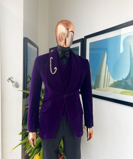 An Egg Plant Purple Velvet Shawl Lapel Tuxedo Suit