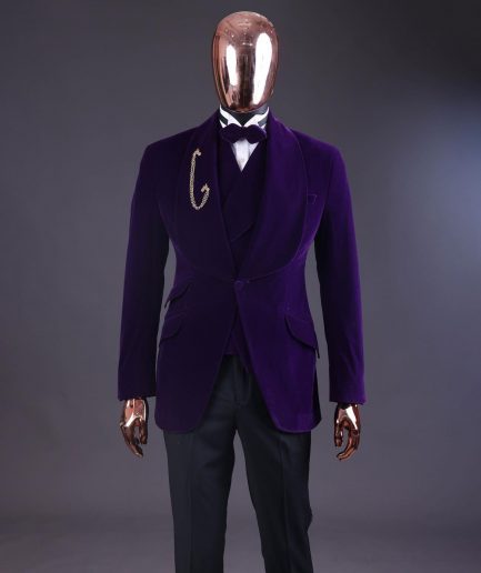 An Egg Plant Purple Velvet Shawl Lapel Tuxedo Suit