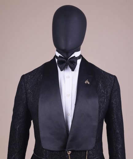 A Charcoal Black, Ocean Element Patterned Shawl Lapel Jacquard Tuxedo Suit