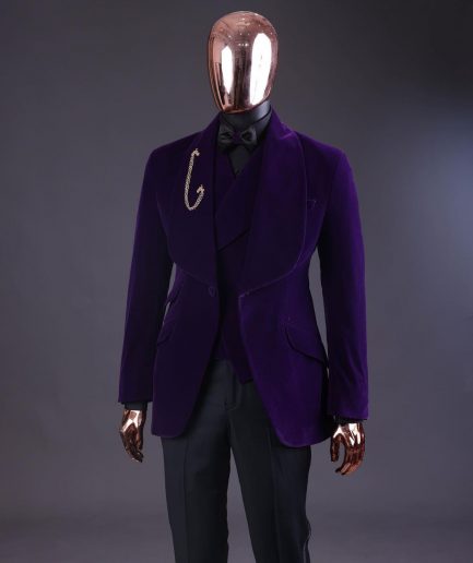An Egg Plant Purple Velvet Shawl Lapel Tuxedo Suit