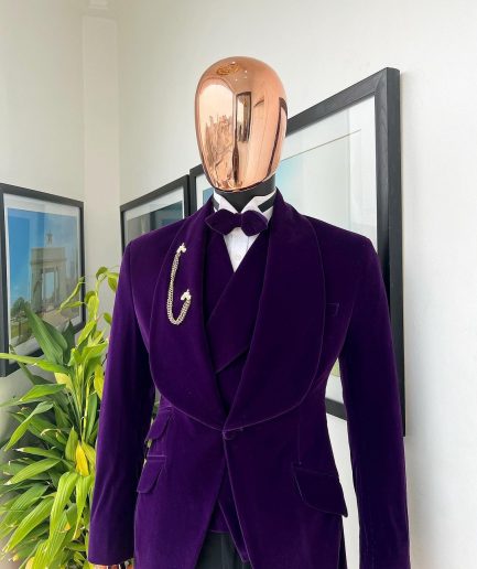 An Egg Plant Purple Velvet Shawl Lapel Tuxedo Suit