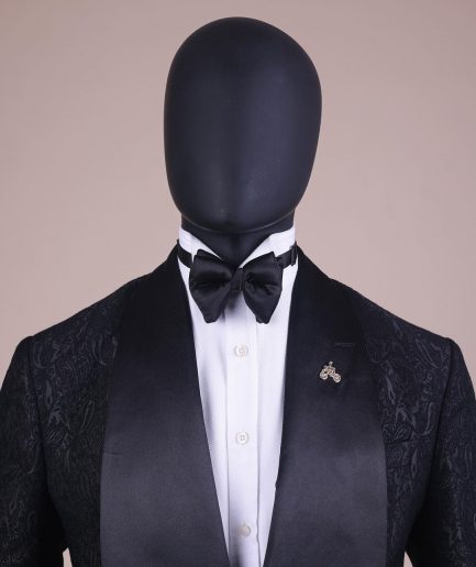 A Charcoal Black, Ocean Element Patterned Shawl Lapel Jacquard Tuxedo Suit