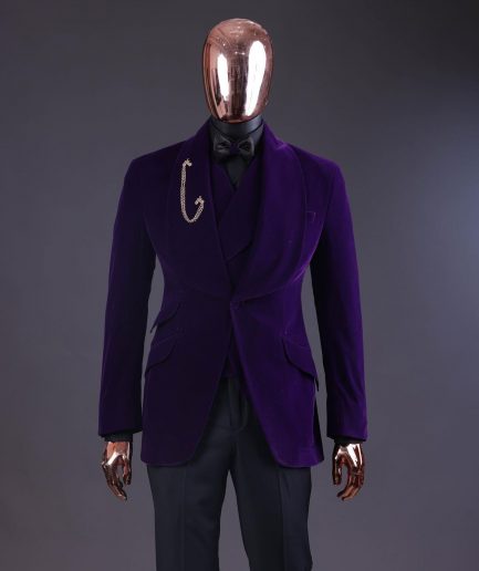 An Egg Plant Purple Velvet Shawl Lapel Tuxedo Suit