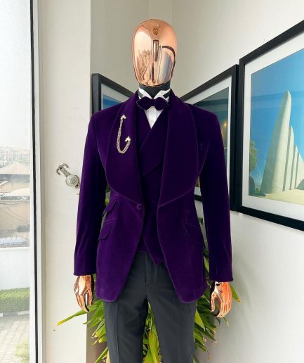 An Egg Plant Purple Velvet Shawl Lapel Tuxedo Suit