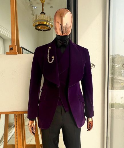 An Egg Plant Purple Velvet Shawl Lapel Tuxedo Suit