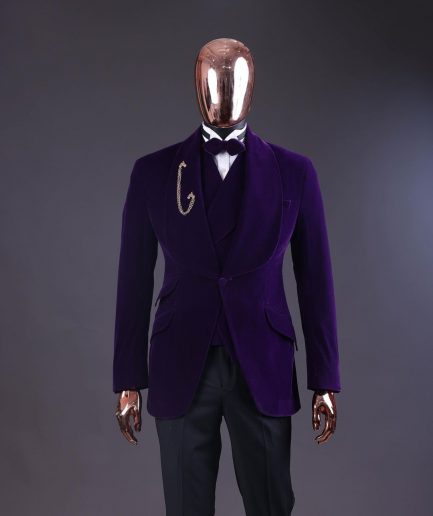 An Egg Plant Purple Velvet Shawl Lapel Tuxedo Suit