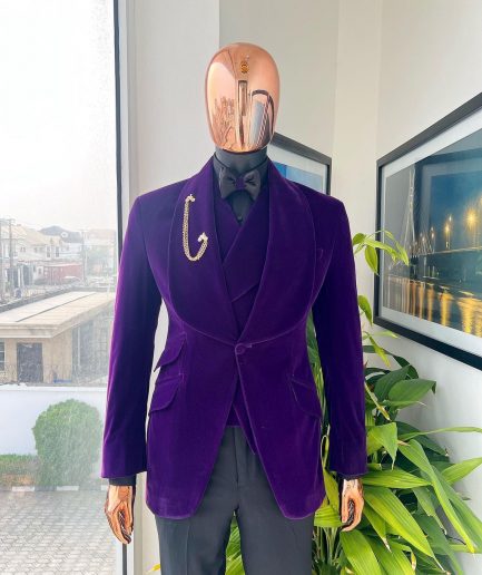 An Egg Plant Purple Velvet Shawl Lapel Tuxedo Suit