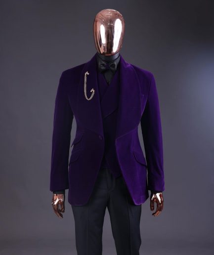 An Egg Plant Purple Velvet Shawl Lapel Tuxedo Suit