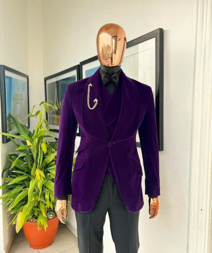 An Egg Plant Purple Velvet Shawl Lapel Tuxedo Suit