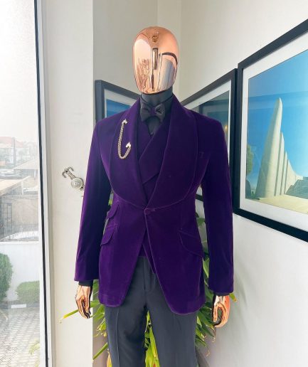 An Egg Plant Purple Velvet Shawl Lapel Tuxedo Suit