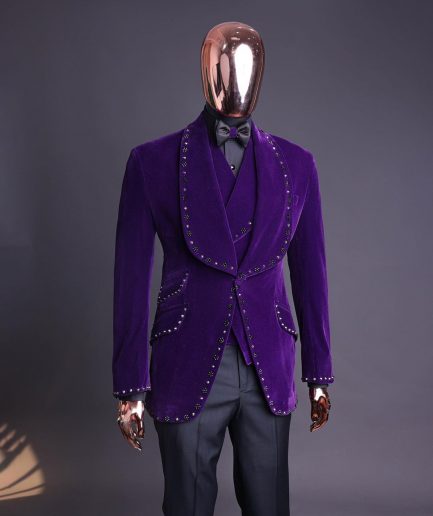 An Egg Plant Purple Velvet Shawl Lapel Tuxedo Suit