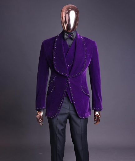 An Egg Plant Purple Velvet Shawl Lapel Tuxedo Suit