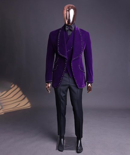 An Egg Plant Purple Velvet Shawl Lapel Tuxedo Suit