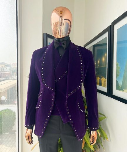 An Egg Plant Purple Velvet Shawl Lapel Tuxedo Suit