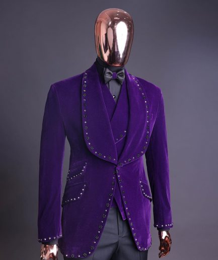An Egg Plant Purple Velvet Shawl Lapel Tuxedo Suit
