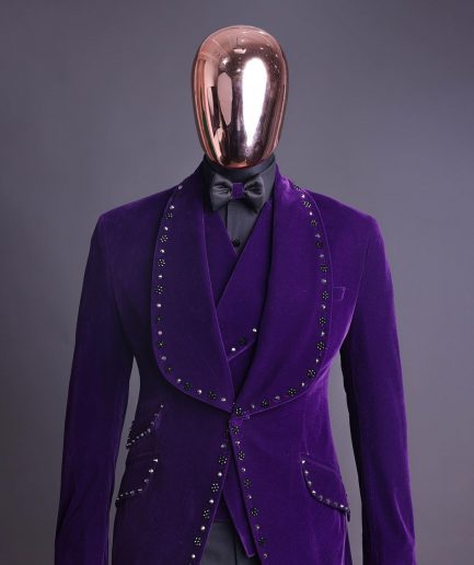 An Egg Plant Purple Velvet Shawl Lapel Tuxedo Suit