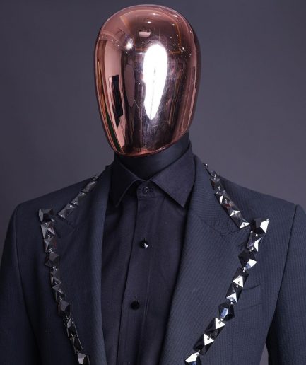 A Steel Black, Seer Sucker Fabric, Knitted, Peak Lapel Suit