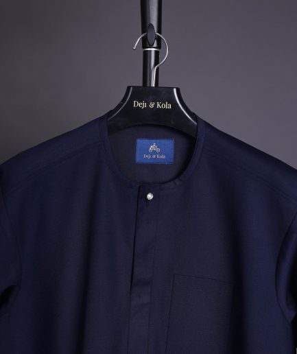 A Navy blue, front flap with silver Swarovski details African senator kaftan native and sokoto