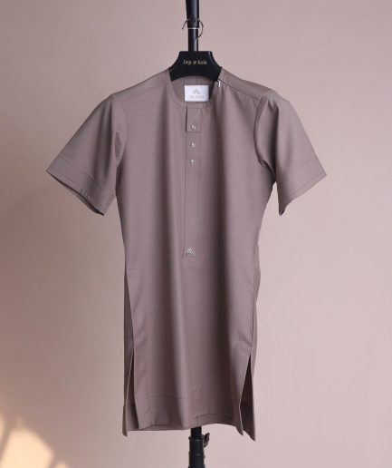 A fossil grey, return front flap with clear view Swarovski button details, short sleeve African senator kaftan native.