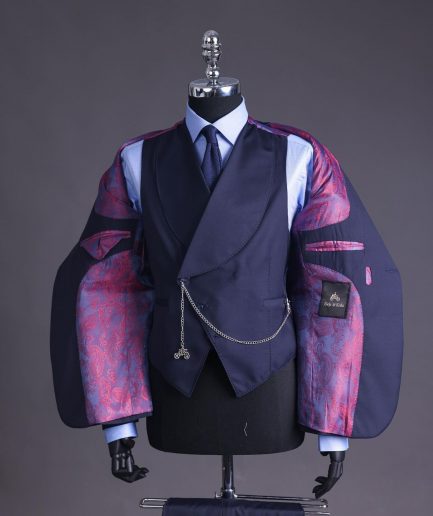 A Navy Blue Knitted Notch Lapel Suit