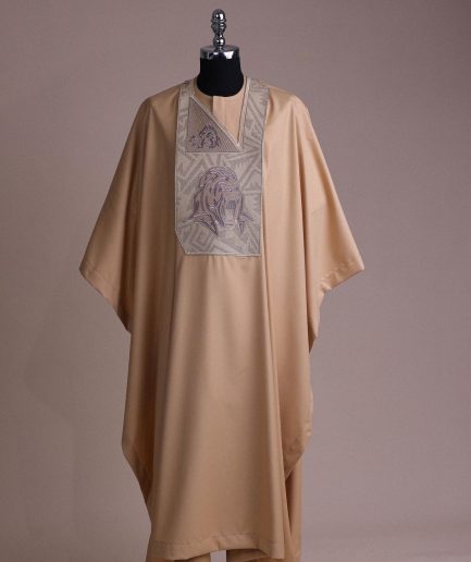A Tortilla town, roaring godzilla metallic wire embroidery details Agbada