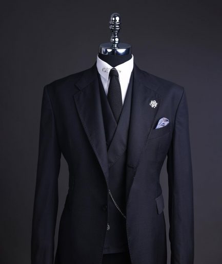 A Charcoal black, knitted, notch lapel suit