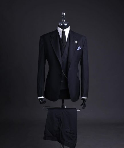 A Charcoal black, knitted, notch lapel suit