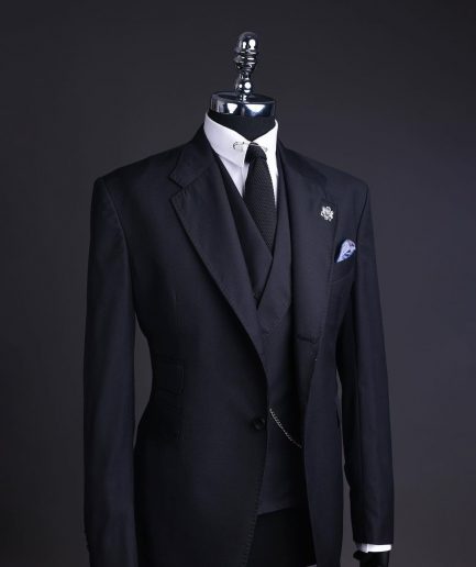 A Charcoal black, knitted, notch lapel suit