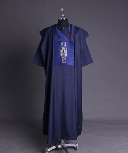 A Navy blue, central head of pagoda embroidery details agbada