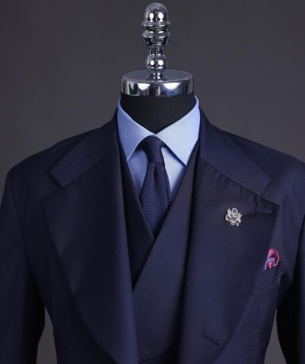 A Navy Blue Knitted Notch Lapel Suit